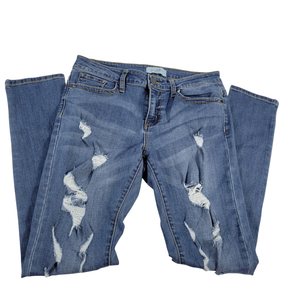Judy Blue Jeans Distressed Ripped Blue Denim Straight Leg Women's Size